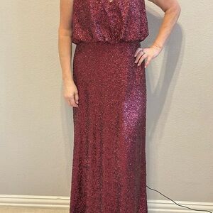 SORELLA VITA Red Sequin Maxi Gown Cowl Neck